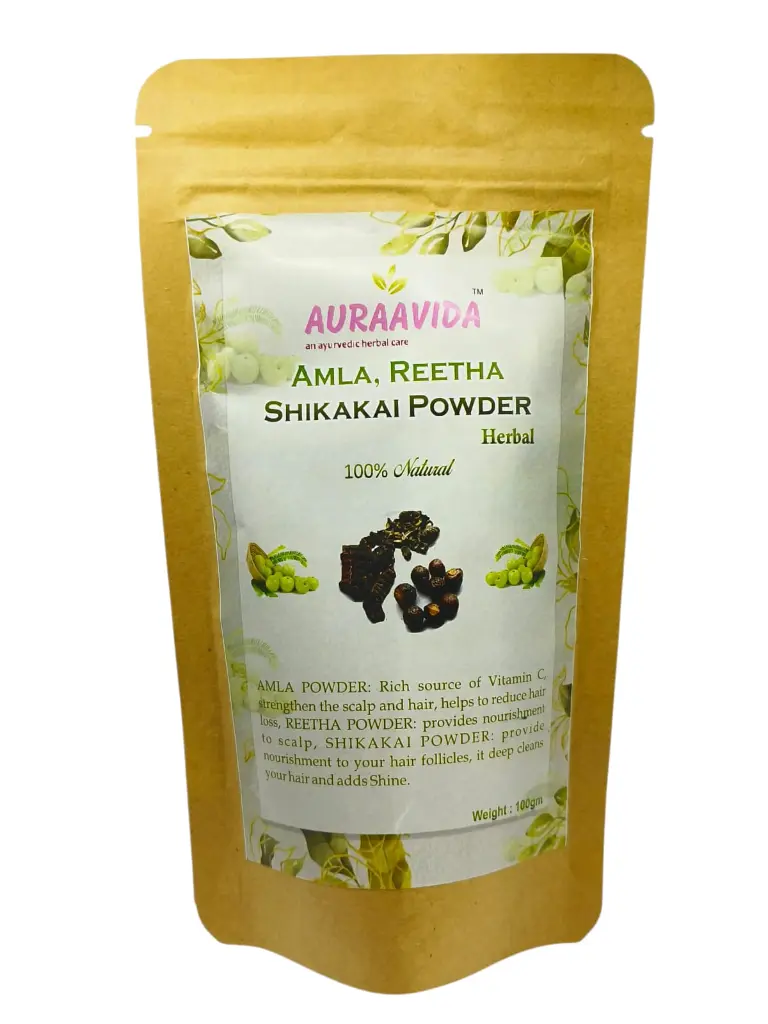 Auraavida Herbal Amla, Reetha, Shikakai Powder for Hair 100gm