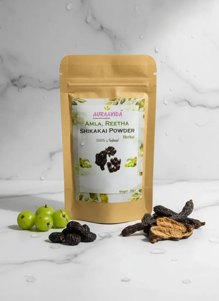 Auraavida Herbal Amla, Reetha, Shikakai Powder for Hair 100gm